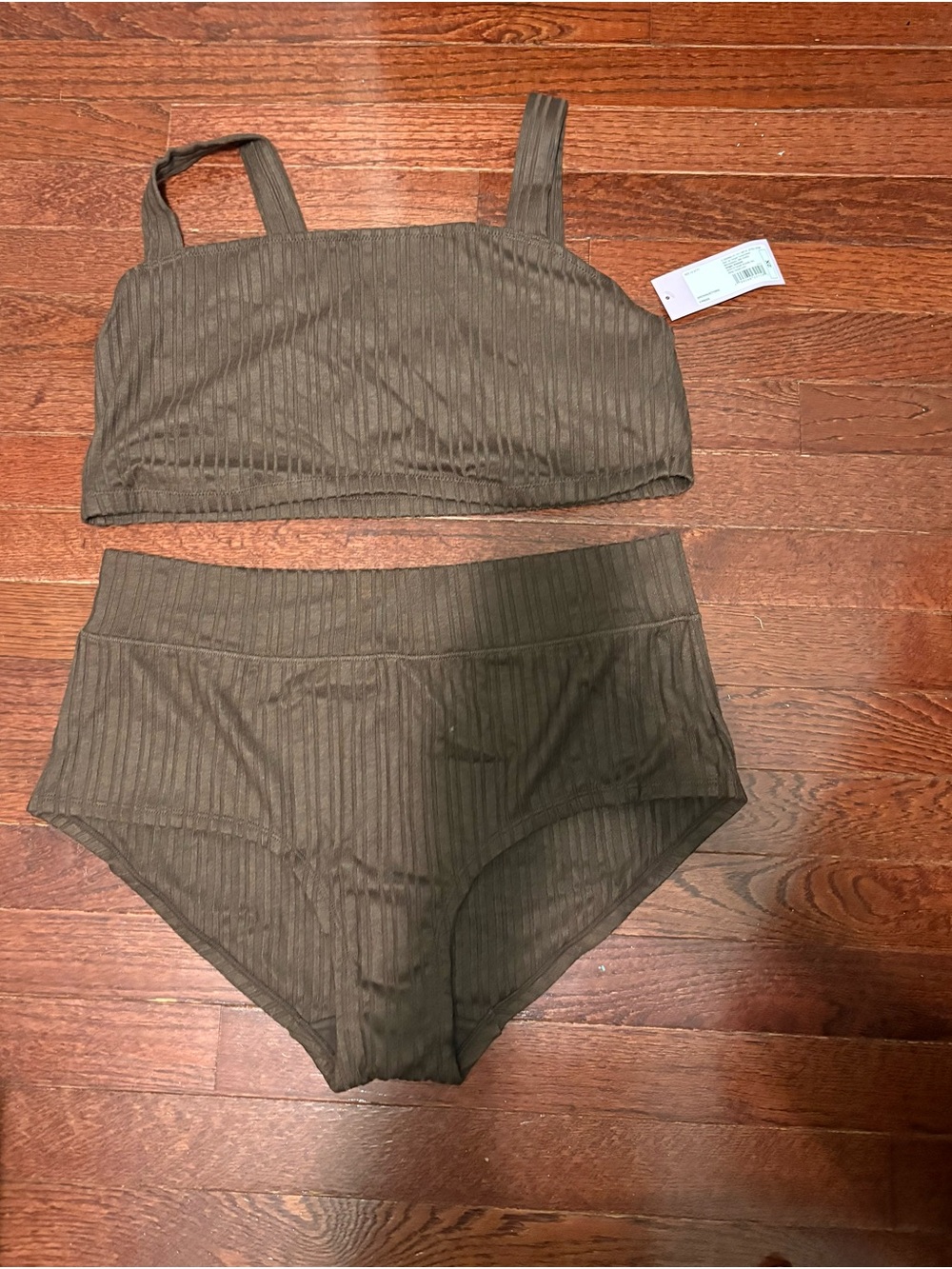 a new day brown Ribbed High-Waist Brief & Bralette Set